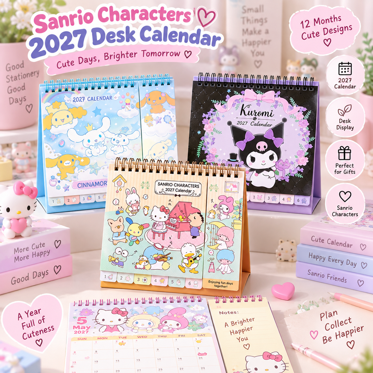 Sanrio Characters 2027 Desk Calendar – Cute Spiral Calendar